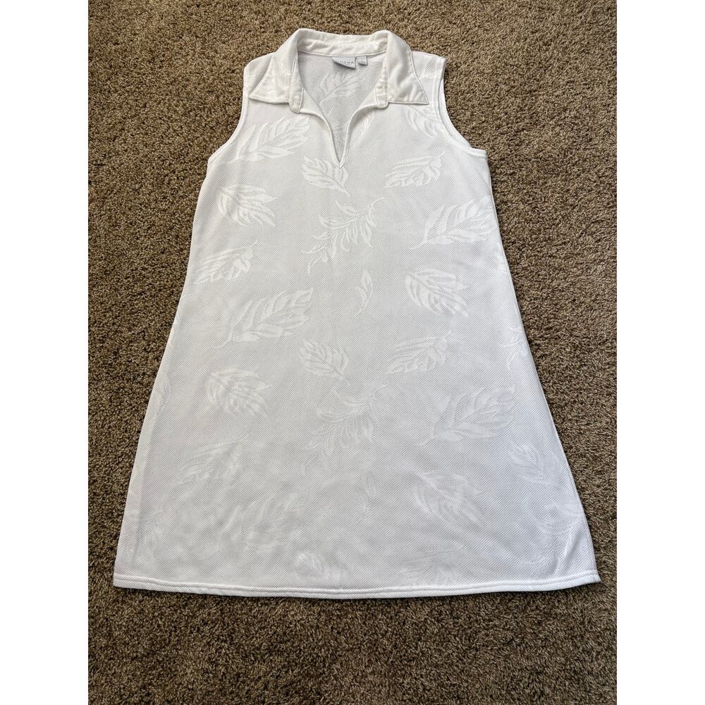 Sonoma Life + Style White Sleeveless Leaf Pattern Polo Dress Womens Size Large